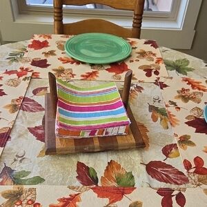 Wooden Vibrant Striped Napkins with Wooden Holder Measures 9" X 9" Square